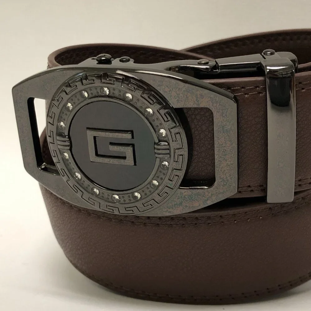 Dark Coffee Men's Leather Ratchet‎ Belt with Automatic Buckle Adjustable Dress